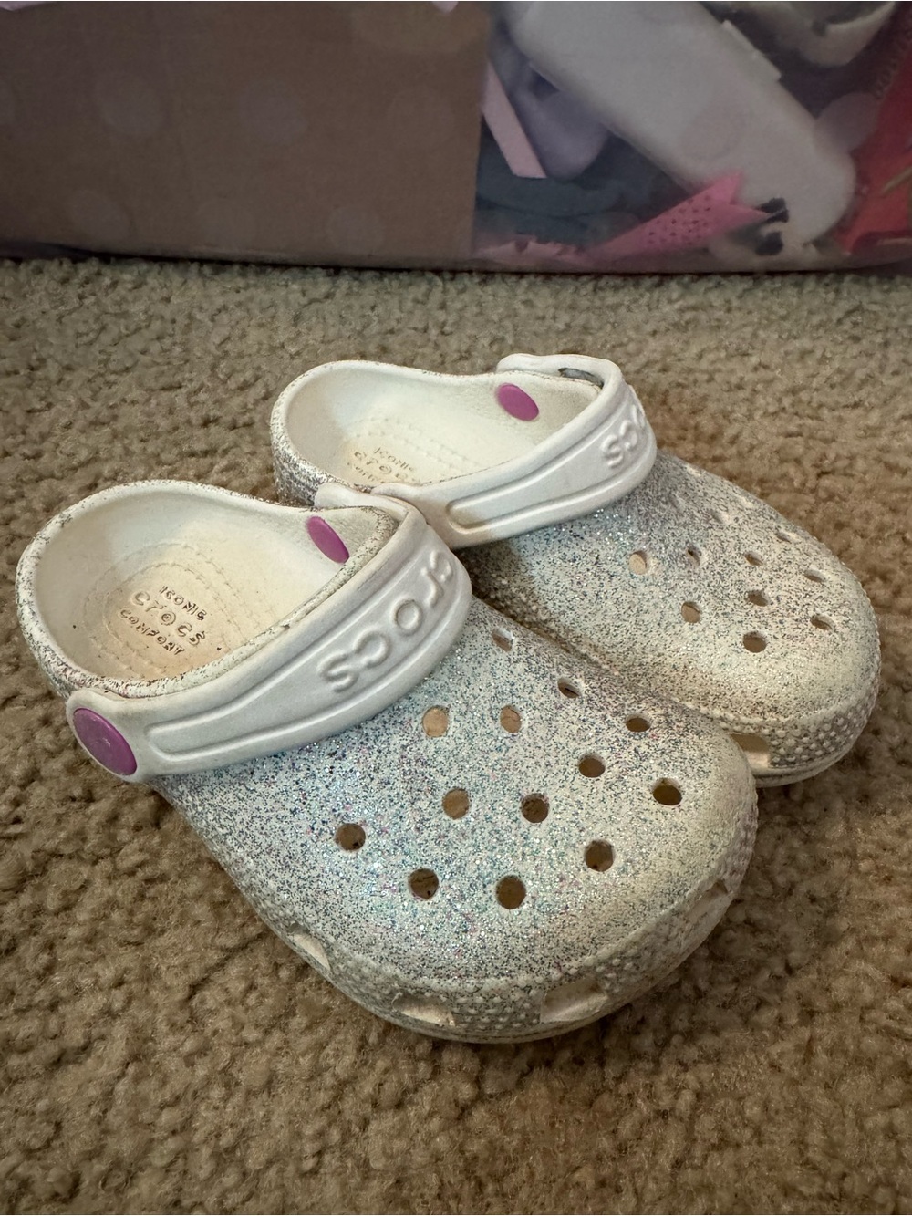 CROCS Baby Walker Purple Glitter Shoes